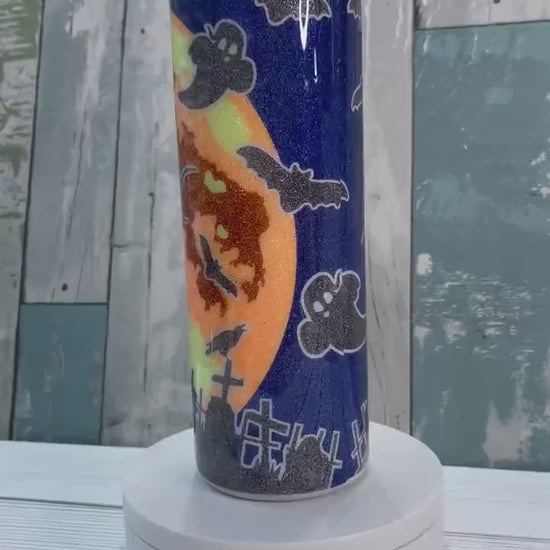 Haunted Halloween Night, Glitter Epoxy 20 oz Skinny Tumbler