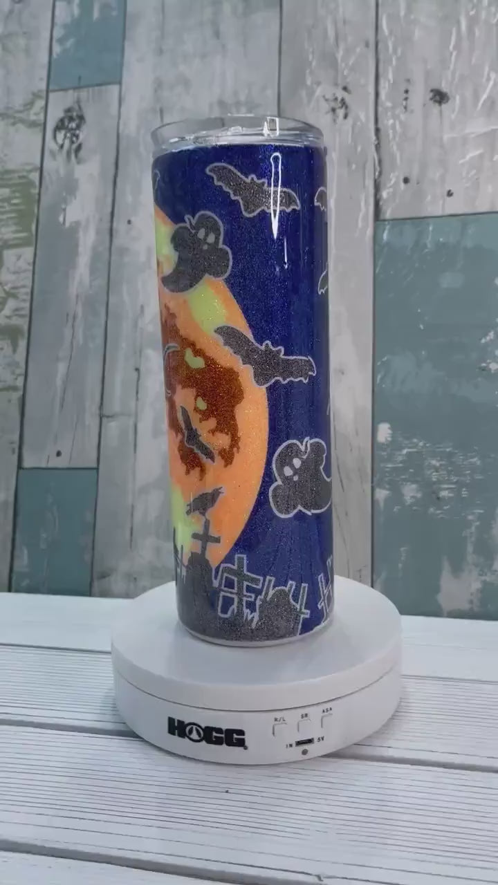 Haunted Halloween Night, Glitter Epoxy 20 oz Skinny Tumbler