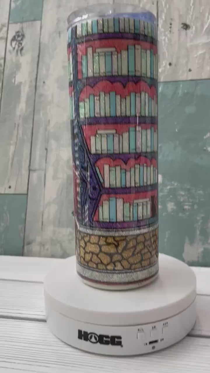 Spooky Halloween Library, Glitter Epoxy 20 oz Skinny Tumbler