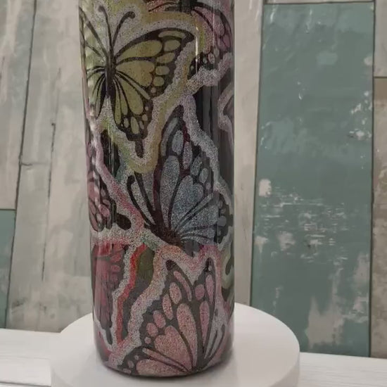 Rainbow Butterflies, Glittered Epoxy Insulated Tumbler