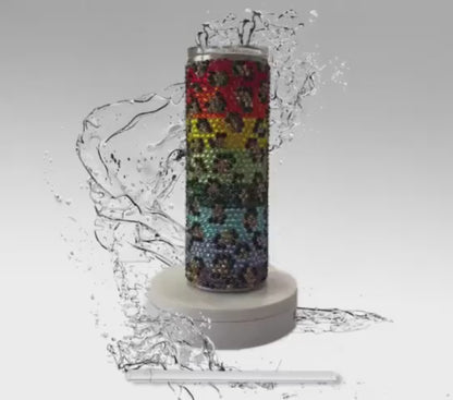 Rainbow Leopard Rhinestone Tumbler: Bling Insulated 20oz