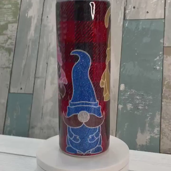 Buffalo Plaid Gnomes,  Glitter Epoxy 20 oz Skinny Tumbler