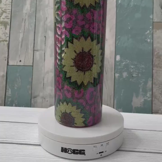 Sunflower Leopard Print, Glitter Epoxy 20oz Skinny Tumbler