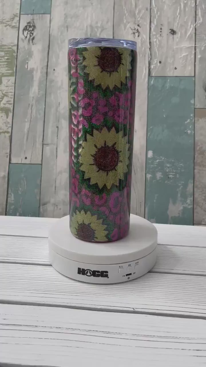 Sunflower Leopard Print, Glitter Epoxy 20oz Skinny Tumbler
