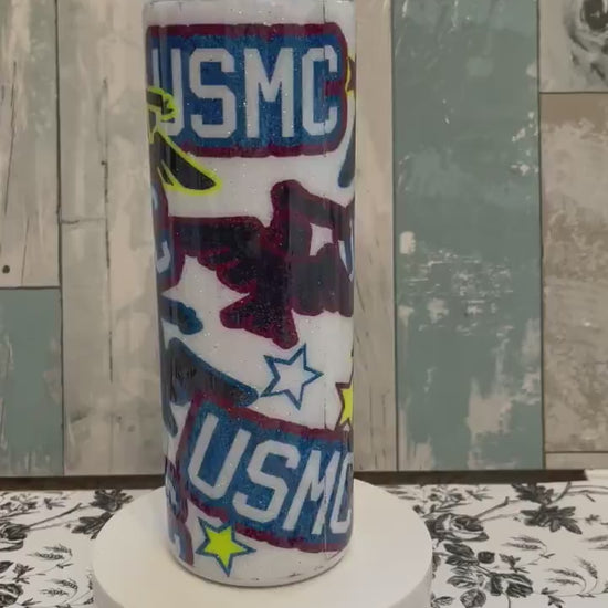 USMC Glitter Epoxy Tumbler: Custom Stainless Steel Marine Corps Gift