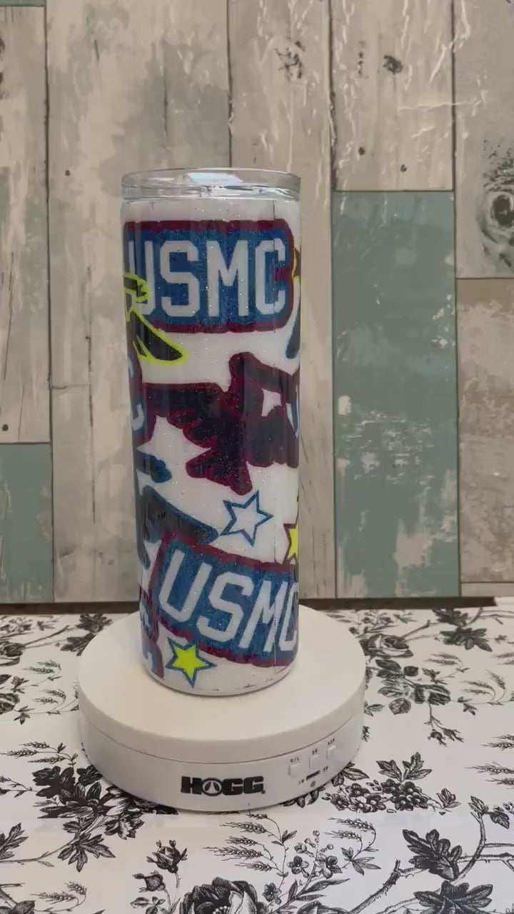 USMC Glitter Epoxy Tumbler: Custom Stainless Steel Marine Corps Gift
