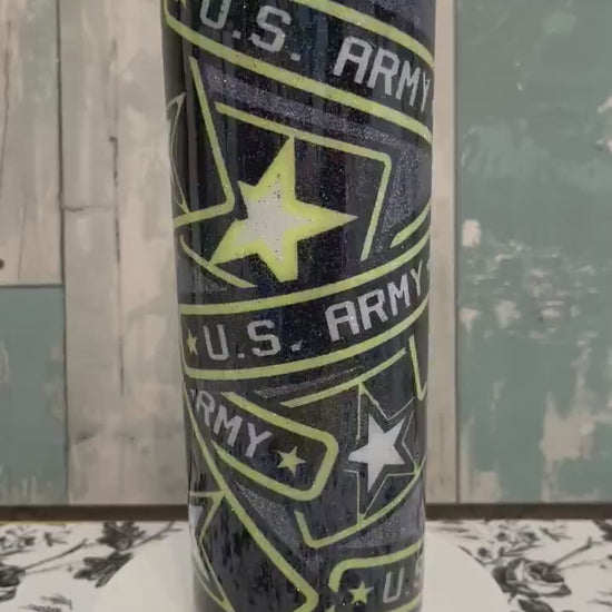 US Army Tumbler: Glitter Epoxy Stainless Steel Cup, Military Veteran Gift