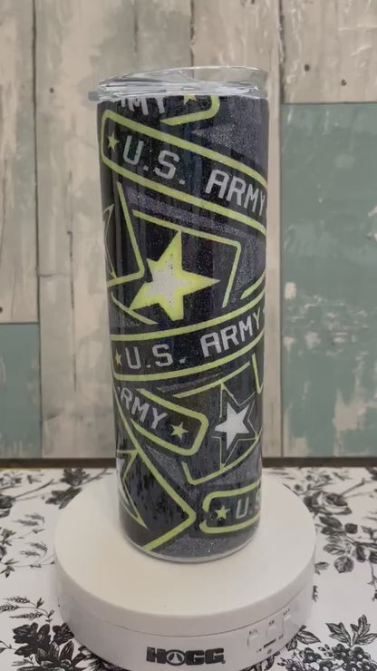 US Army Tumbler: Glitter Epoxy Stainless Steel Cup, Military Veteran Gift