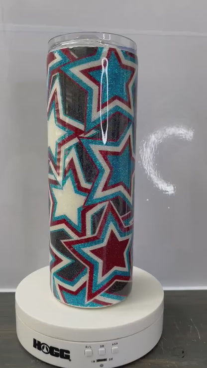 Patriotic Stars Tumbler: Glitter Epoxy Stainless Steel Cup, Red White & Blue, USA Pride