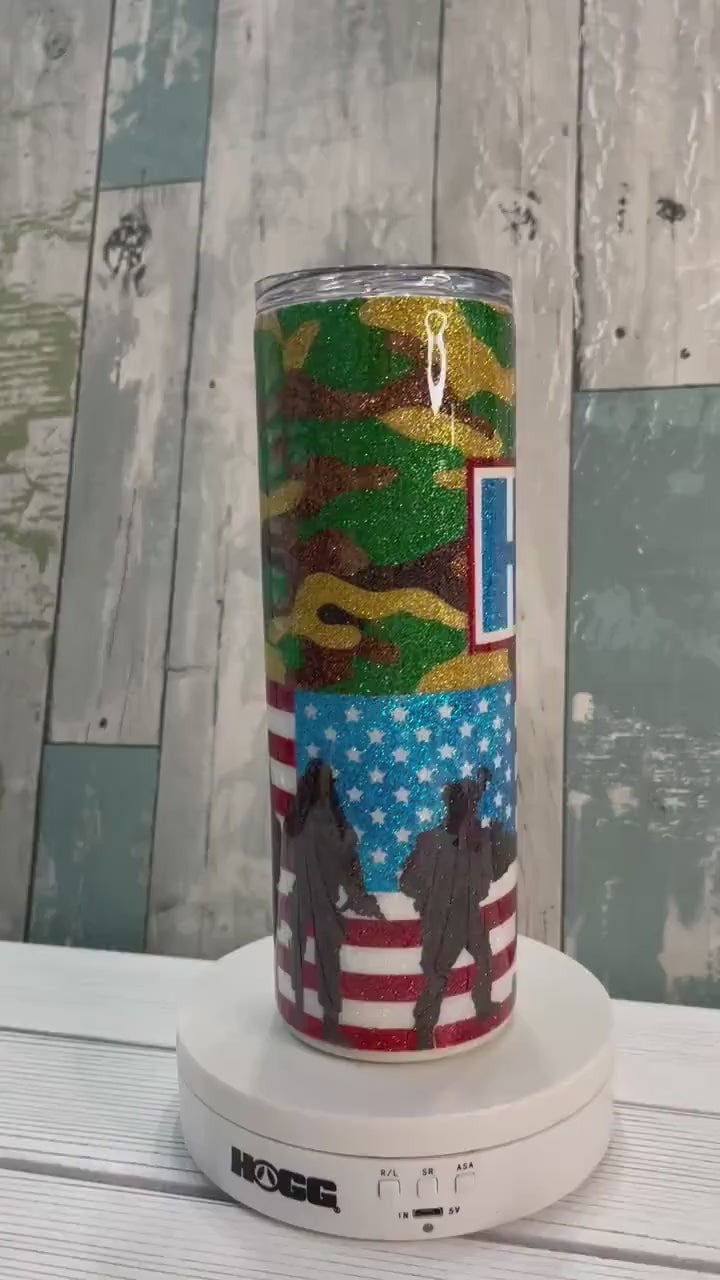American Hero Tumbler: Patriotic Glitter Epoxy Stainless Steel Cup