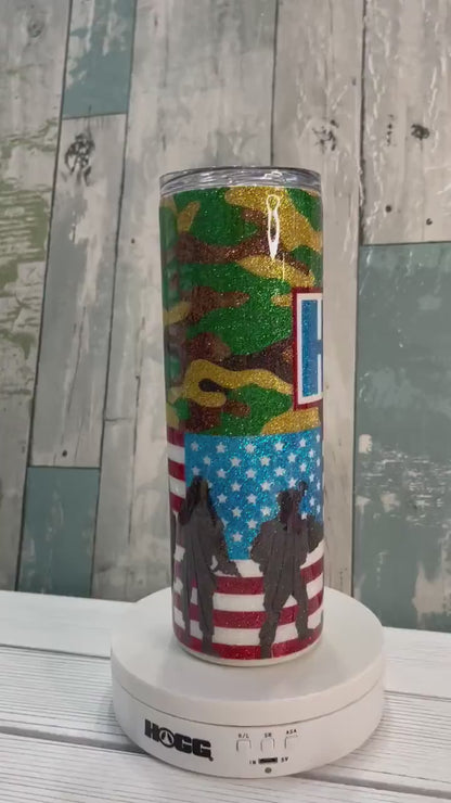 American Hero Tumbler: Patriotic Glitter Epoxy Stainless Steel Cup