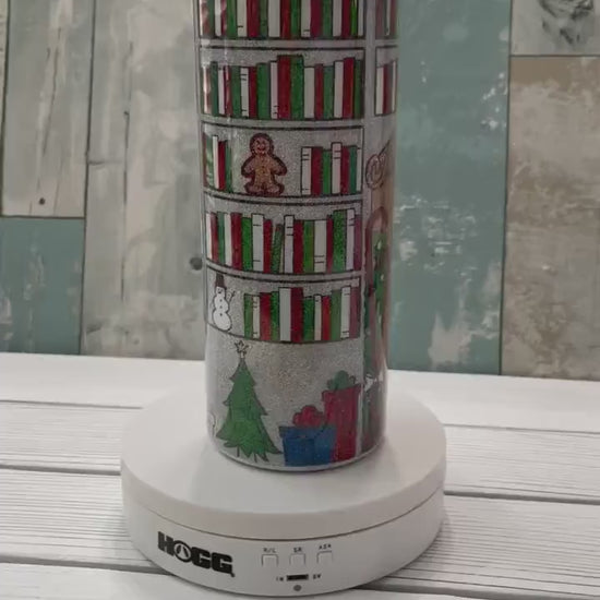 Christmas Library, Glitter Epoxy 20 oz Skinny Tumbler