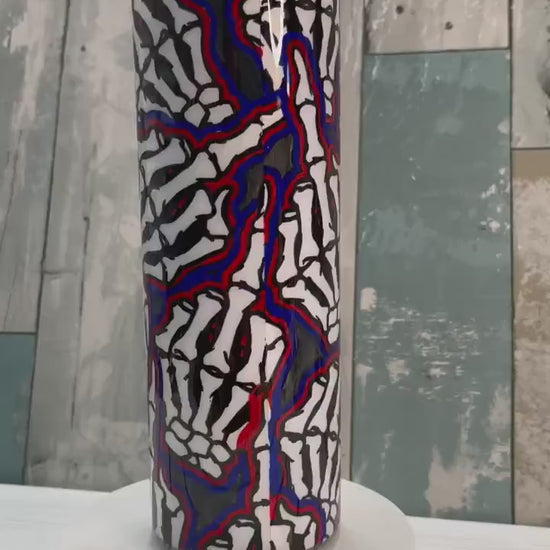 Hand Colored Skeleton F You Tumbler, 20 oz Skinny Stainless Steel Drinking Cup