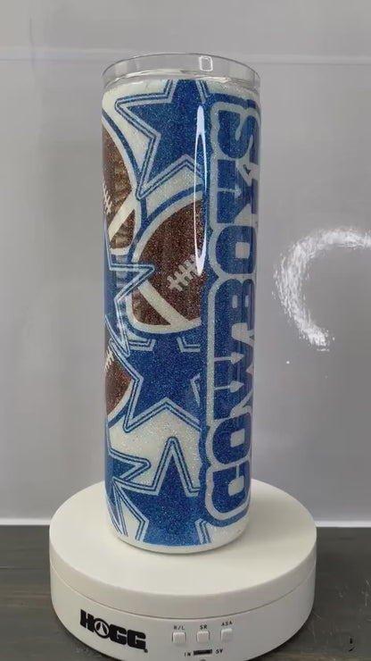 Custom Cowboys, Glitter Epoxy 20 oz Skinny Tumbler