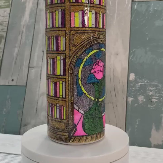 Rose Library, Glitter Epoxy 20oz Skinny Tumbler