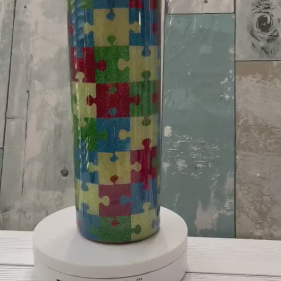 Autism Awareness Puzzle Pieces, Epoxy 20 oz Skinny Tumbler