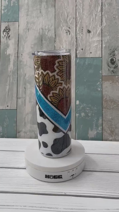 Cow Print & Sunflower, Epoxy Insulated Tumbler