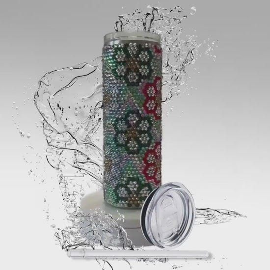 Rhinestone Tumbler, Artistic Flowers, 20 oz Rhinestone Bling Skinny Tumbler